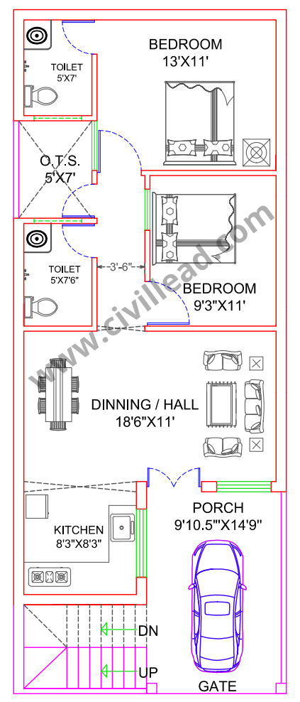 20 × 50 House Plan