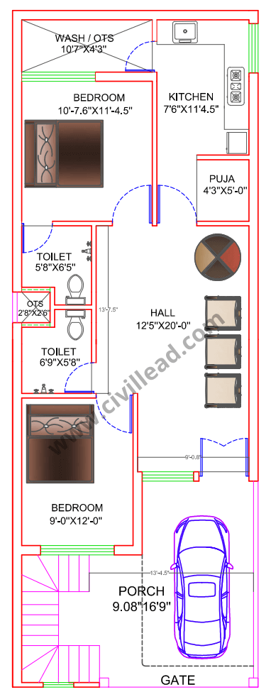 20 × 50 House Plan