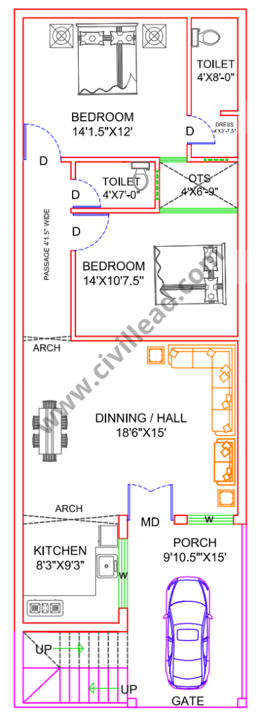 20 × 50 House Plan