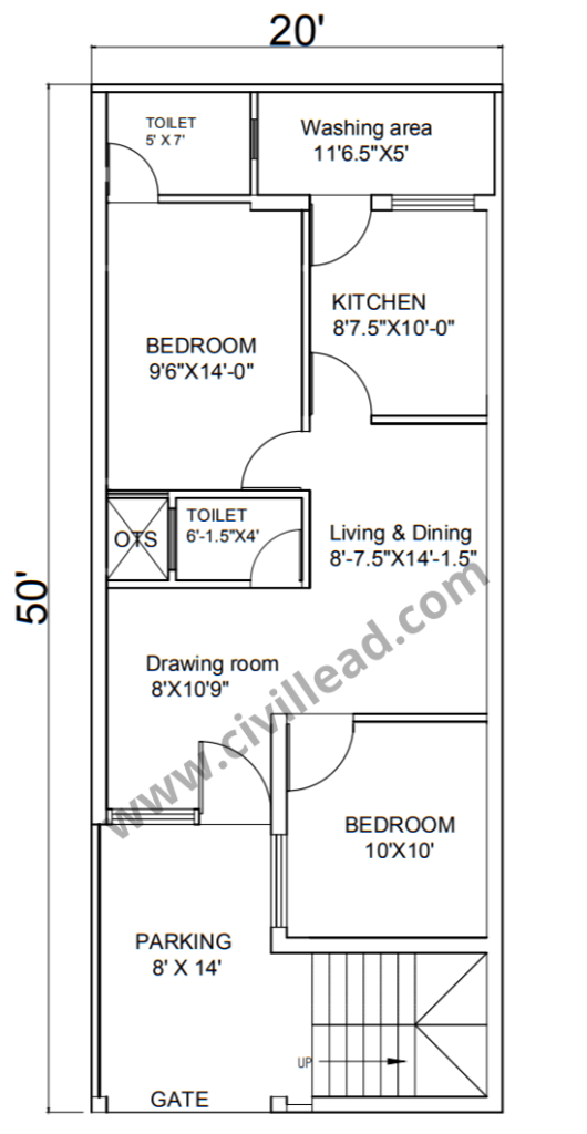 20 × 50 House Plan